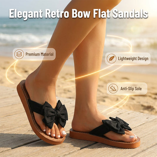 Elegante Retro-Schleifensandalen mit flachem Absatz