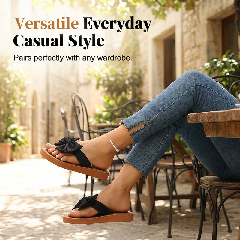 Elegant Retro Bow Flat Sandals