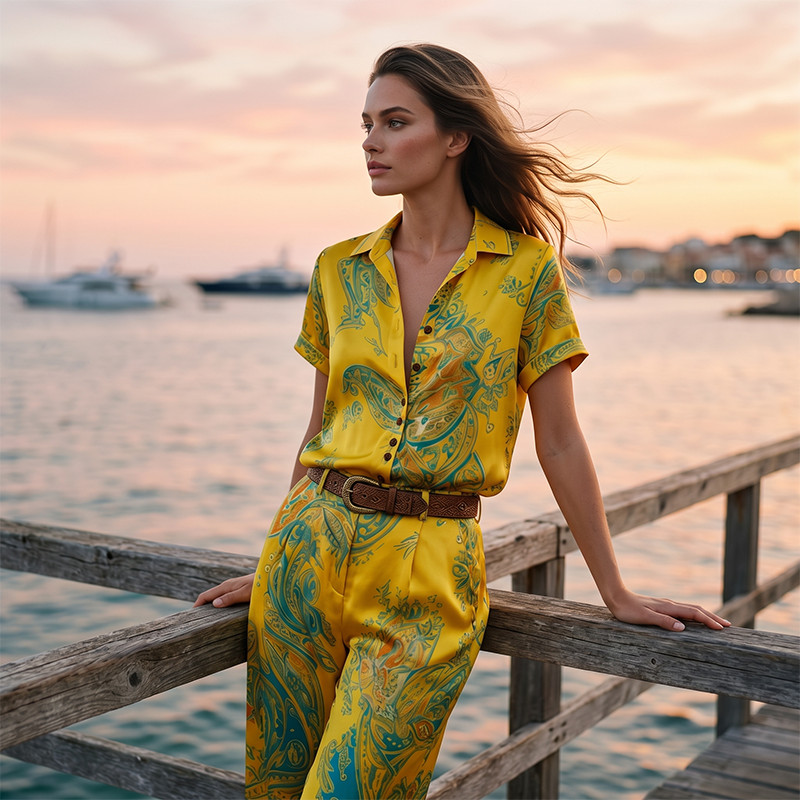 👚🌴 50% RABATT! 2-teiliges Freizeit-Set für Damen – Bedrucktes Hemd mit Kragen & gerade geschnittene Hose mit Taschen, luftig & vielseitig kombinierbar ✨