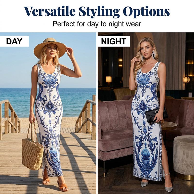 👗Damen Maxikleid mit Blumenmuster | Premium Stoff & figurbetont für Urlaub & Anlässe ✨