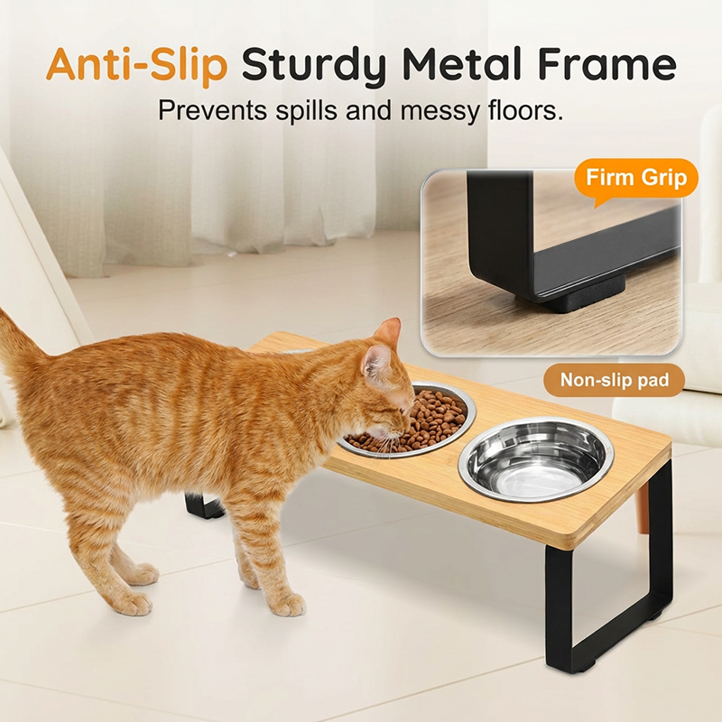 🐱🐶Erhöhter Holz-Futterständer für Katzen & Hunde – mit 2 Schalen, kippsicher & rückenschonend, ideal für eine gesunde Futterposition 🐾