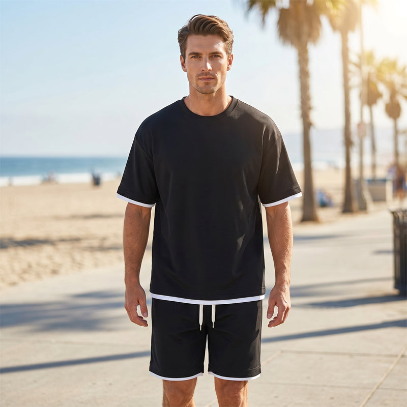 👕 Herren Waffelstrick T-Shirt & Shorts Set – Kühlstoff & Entspanntes Schnittdesign 💙
