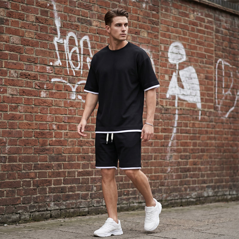 👕 Herren Waffelstrick T-Shirt & Shorts Set – Kühlstoff & Entspanntes Schnittdesign 💙