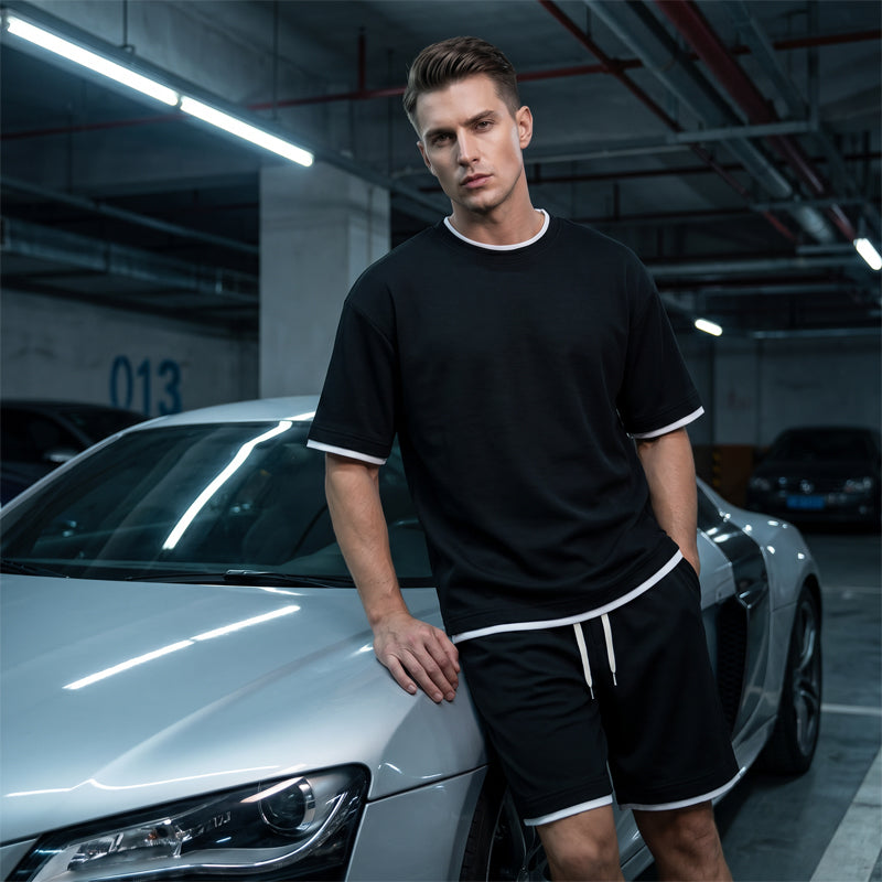 👕 Herren Waffelstrick T-Shirt & Shorts Set – Kühlstoff & Entspanntes Schnittdesign 💙