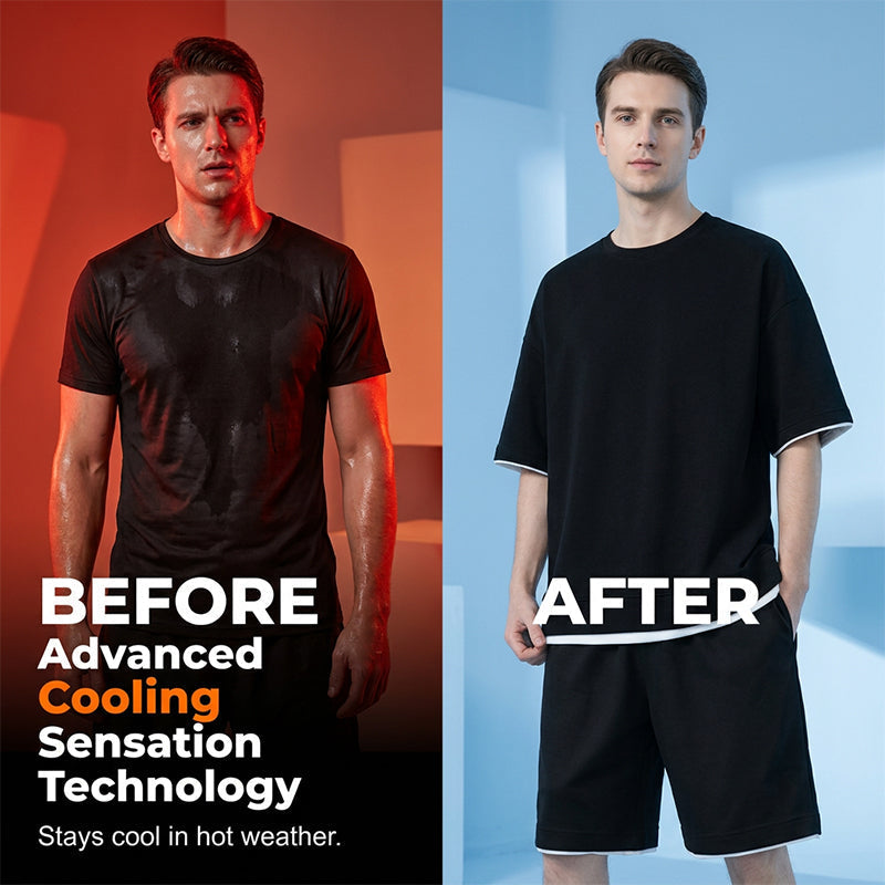 👕 Herren Waffelstrick T-Shirt & Shorts Set – Kühlstoff & Entspanntes Schnittdesign 💙