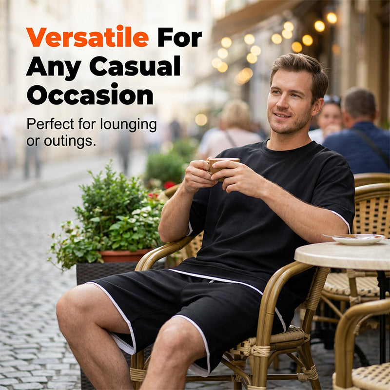 👕 Herren Waffelstrick T-Shirt & Shorts Set – Kühlstoff & Entspanntes Schnittdesign 💙
