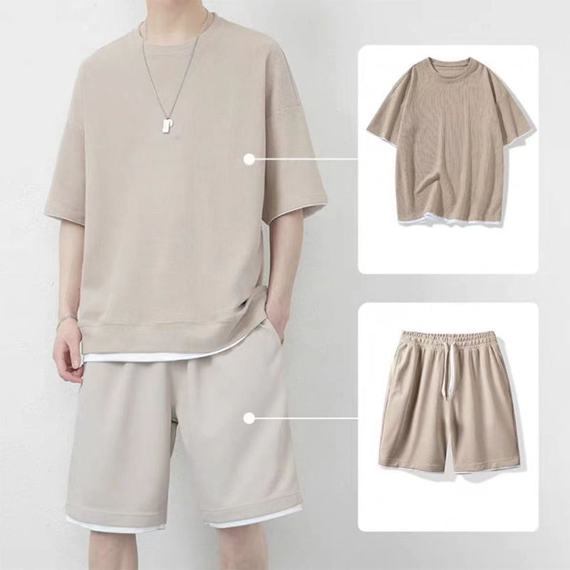 👕 Herren Waffelstrick T-Shirt & Shorts Set – Kühlstoff & Entspanntes Schnittdesign 💙