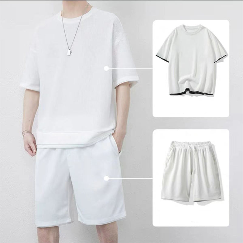 👕 Herren Waffelstrick T-Shirt & Shorts Set – Kühlstoff & Entspanntes Schnittdesign 💙