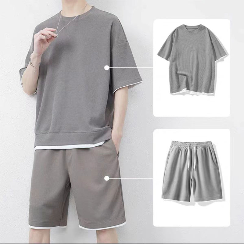 👕 Herren Waffelstrick T-Shirt & Shorts Set – Kühlstoff & Entspanntes Schnittdesign 💙