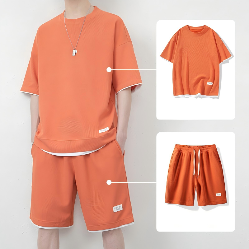 👕 Herren Waffelstrick T-Shirt & Shorts Set – Kühlstoff & Entspanntes Schnittdesign 💙