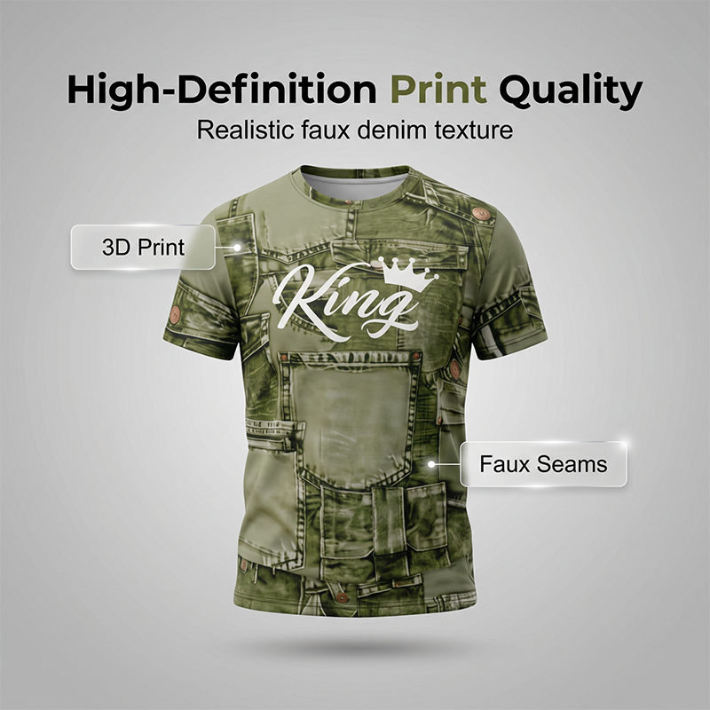 Herren Lässiges Kunstdenim-Print T-Shirt & Shorts Set
