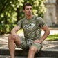Herren Lässiges Kunstdenim-Print T-Shirt & Shorts Set