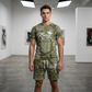 Herren Lässiges Kunstdenim-Print T-Shirt & Shorts Set