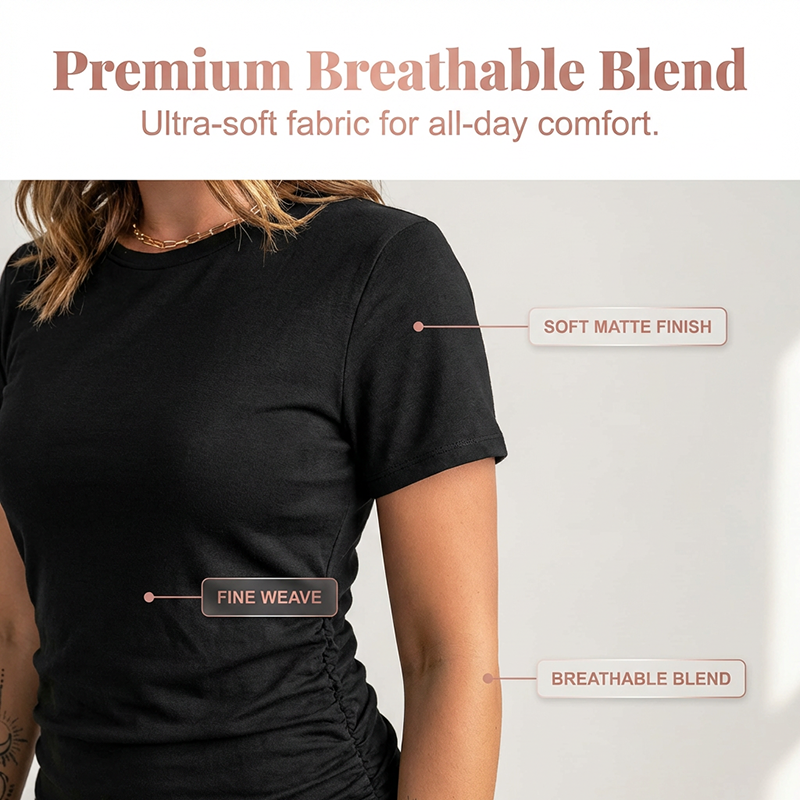 👗✨ NEUE PREMIUM KOLLEKTION – 50% RABATT! Damen Bodycon Midikleid mit Seitenraffung – Kurzarm Rundhals, asymmetrischer Saum für Büro, Dates & Alltag 🌸
