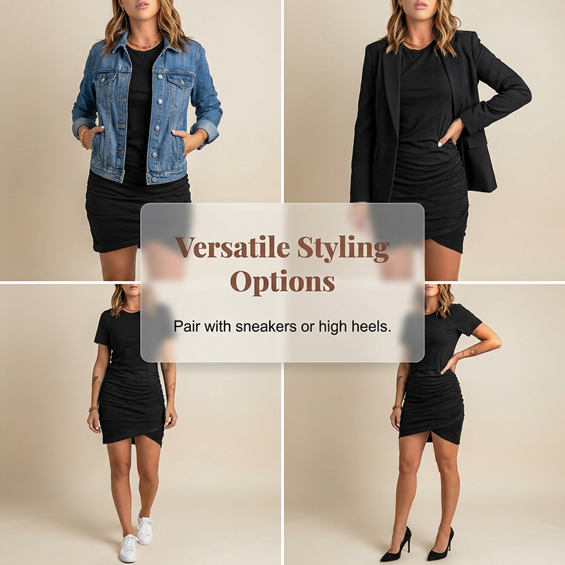 👗✨ NEUE PREMIUM KOLLEKTION – 50% RABATT! Damen Bodycon Midikleid mit Seitenraffung – Kurzarm Rundhals, asymmetrischer Saum für Büro, Dates & Alltag 🌸