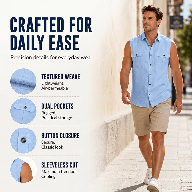 ⏰ Countdown läuft – 50% nur noch 3 Tage! Herren Sommer ärmelloses Button-Down-Hemd