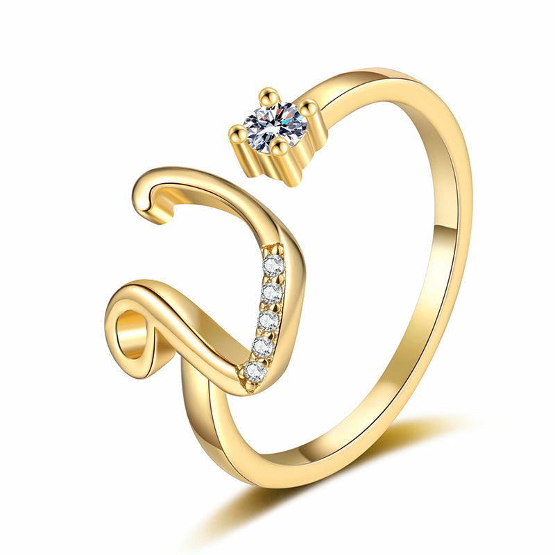 💍⏰ 50% RABATT – NUR FÜR KURZE ZEIT! Damen Ring mit Buchstaben – Funkelnde Zirkonia-Verzierung, verstellbare Größe & elegantes Design ✨