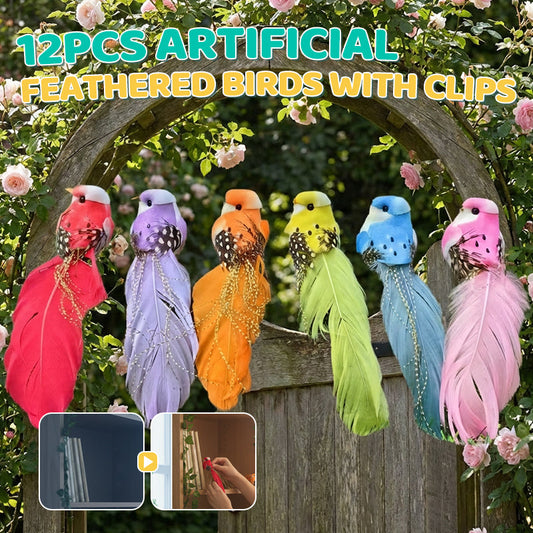 12 Stück künstliche gefiederte Vögel mit Clips