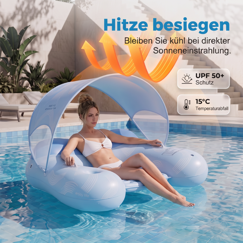 🔥Solange der Vorrat reicht 50 % Rabatt!🎉Aufblasbare Pool-Liege mit abnehmbarem Sonnendach