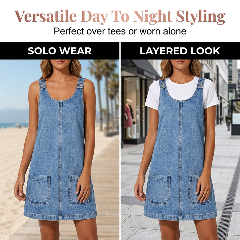 👗💙 Damen Lässiges Denim-Trägerkleid – 50% RABATT! Leichter Jeansstoff, verstellbare Träger, perfekt für warme Tage & lässige Looks. 🔥☀️