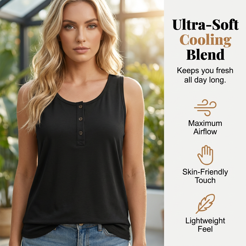 Damen Plus Size Henley Tank Top