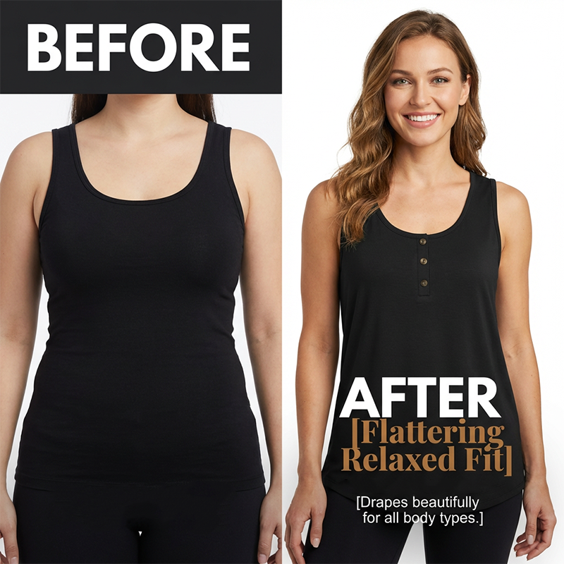Damen Plus Size Henley Tank Top