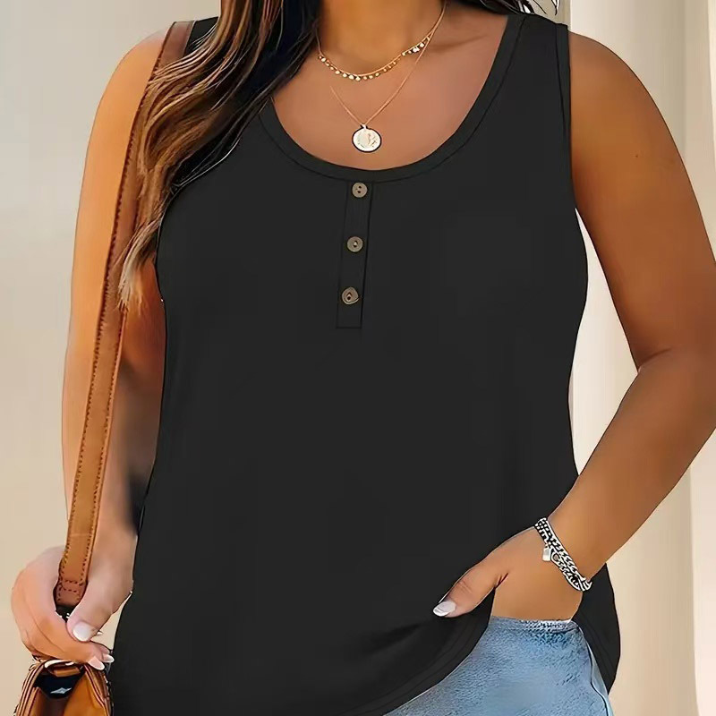 Damen Plus Size Henley Tank Top