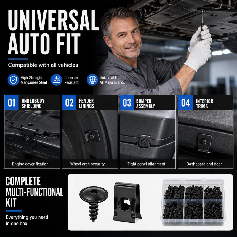 🔩 50% RABATT! 🚗 Universelles Auto-Metall-U-Clip- & Schraubenset – Rostfrei, vielseitig & einfach zu montieren – Ideal für Karosserie, Innenraum & Reparaturen 🛠️