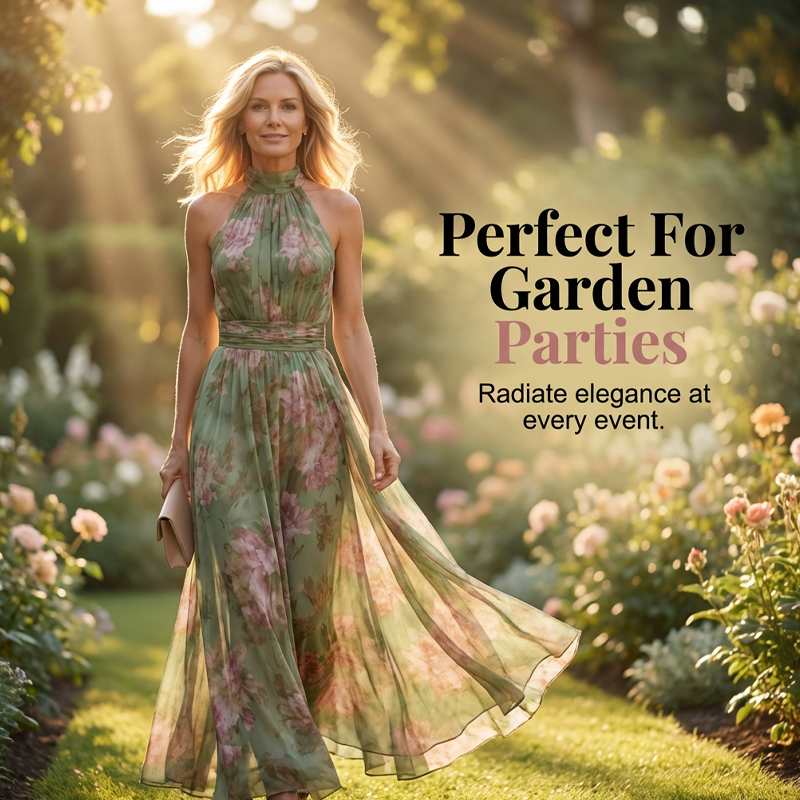 🌸 50% RABATT! 👗 Elegantes Maxi-Kleid mit Blumendruck & Neckholder – Fließender Stoff, figurschmeichelnd & Boho-Stil – Ideal für Sommer, Urlaub & warme Abende ☀️