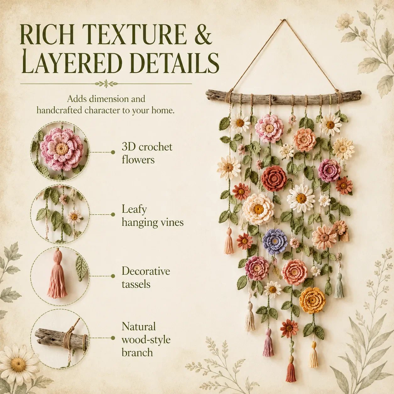 Boho-Dekoration mit all'uncinetto Blumen 🌸🌿