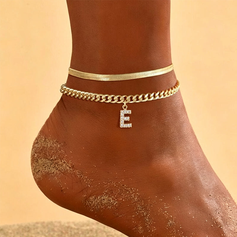 🌸 50% OFF NOW! 🌸Dainty Layered Gold Initial Anklets for Women