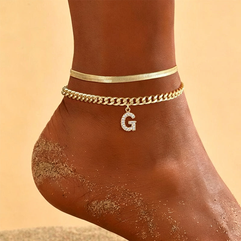 🌸 50% OFF NOW! 🌸Dainty Layered Gold Initial Anklets for Women