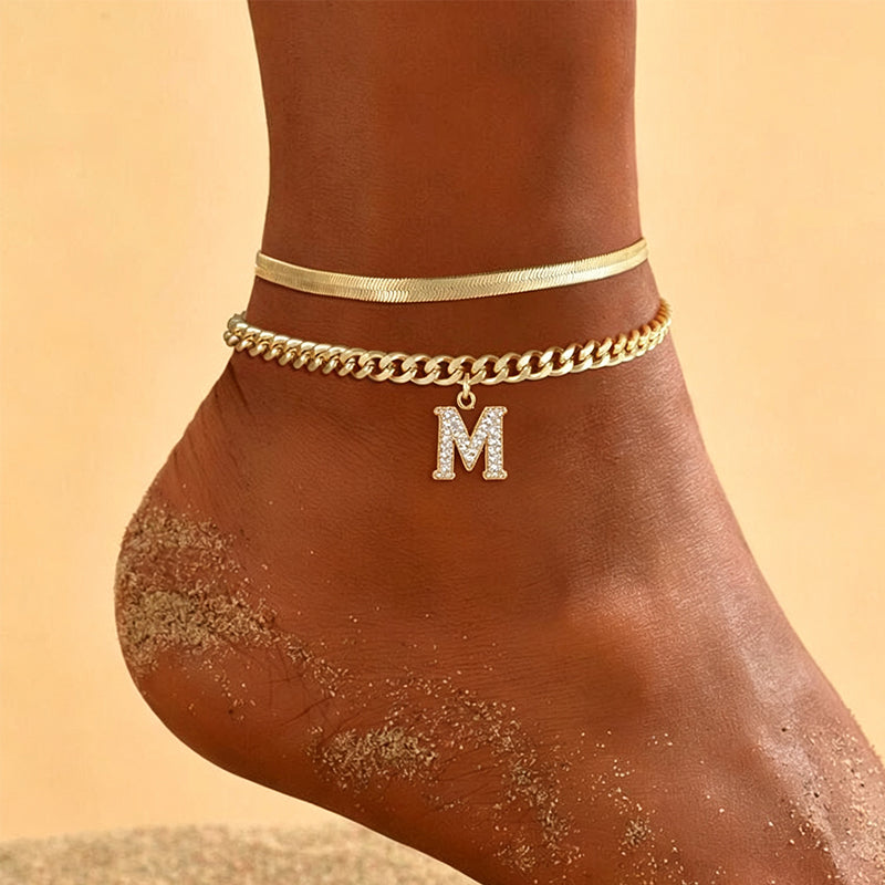 🌸 50% OFF NOW! 🌸Dainty Layered Gold Initial Anklets for Women
