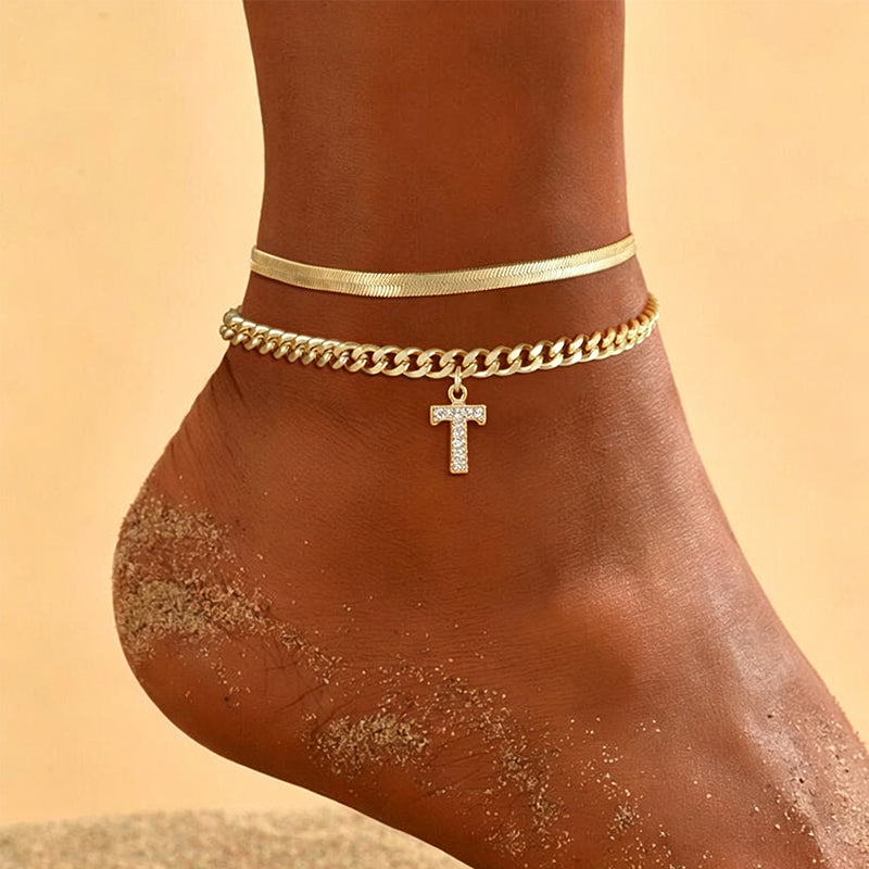 🌸 50% OFF NOW! 🌸Dainty Layered Gold Initial Anklets for Women