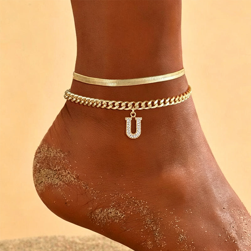 🌸 50% OFF NOW! 🌸Dainty Layered Gold Initial Anklets for Women