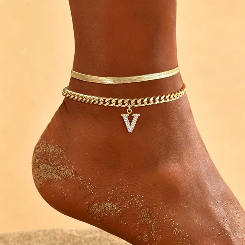 🌸 50% OFF NOW! 🌸Dainty Layered Gold Initial Anklets for Women