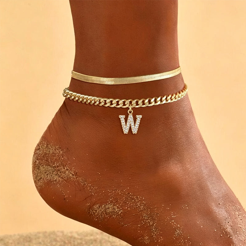 🌸 50% OFF NOW! 🌸Dainty Layered Gold Initial Anklets for Women