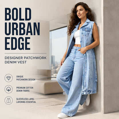 ☀️👗Damen Gilet-Stil Ärmelloses Jeanskleid mit hohem Schlitz