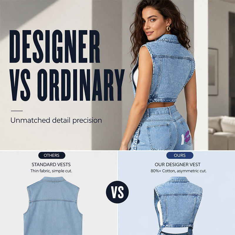 ☀️👗Damen Gilet-Stil Ärmelloses Jeanskleid mit hohem Schlitz