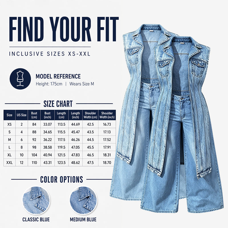 ☀️👗Damen Gilet-Stil Ärmelloses Jeanskleid mit hohem Schlitz