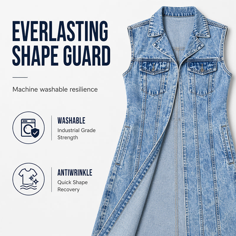 ☀️👗Damen Gilet-Stil Ärmelloses Jeanskleid mit hohem Schlitz