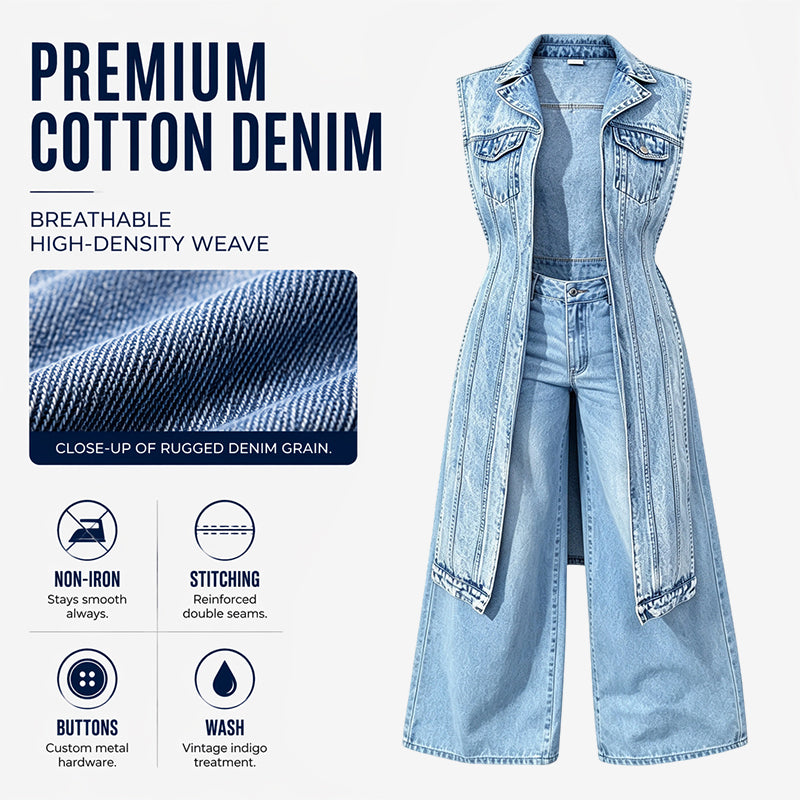 ☀️👗Damen Gilet-Stil Ärmelloses Jeanskleid mit hohem Schlitz