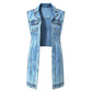 ☀️👗Damen Gilet-Stil Ärmelloses Jeanskleid mit hohem Schlitz