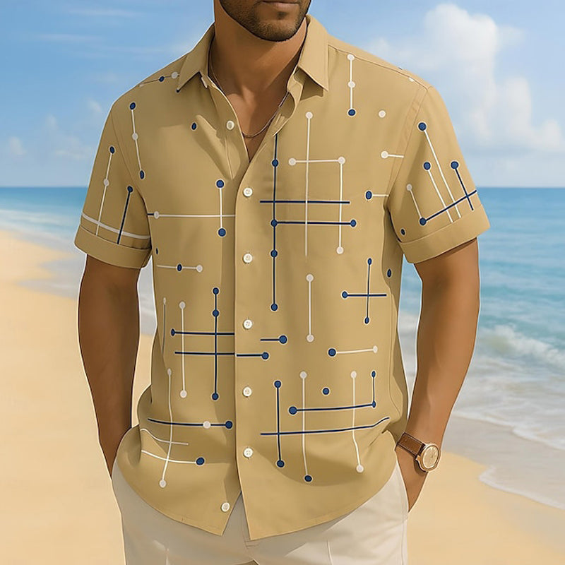 ☀️ 👔 Herren Geometrisches Muster Kurzarmhemd – Locker sitzend, weich & luftig – Perfekt für Urlaub & heiße Tage ✨