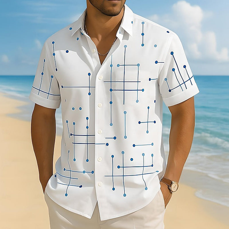 ☀️ 👔 Herren Geometrisches Muster Kurzarmhemd – Locker sitzend, weich & luftig – Perfekt für Urlaub & heiße Tage ✨