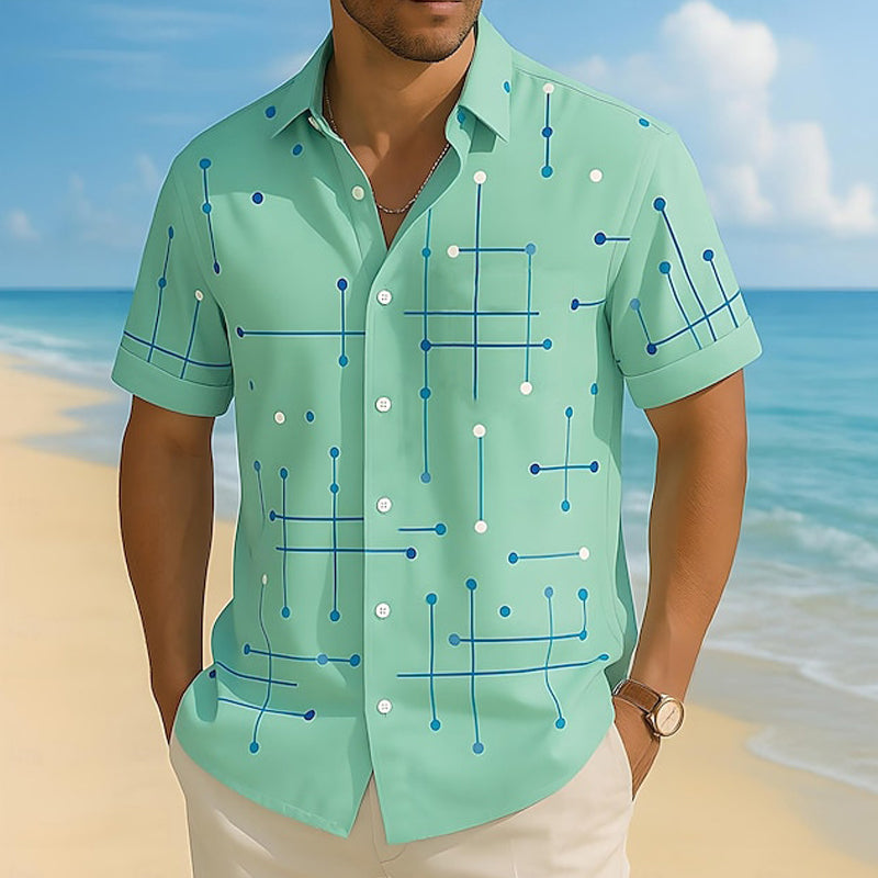 ☀️ 👔 Herren Geometrisches Muster Kurzarmhemd – Locker sitzend, weich & luftig – Perfekt für Urlaub & heiße Tage ✨
