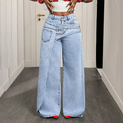 👖 50% RABATT! ⌛ Damen asymmetrische Weitbein-Jeans – Moderne Passform, bequem & vielseitig – Ideal für Alltag & trendige Looks ✨