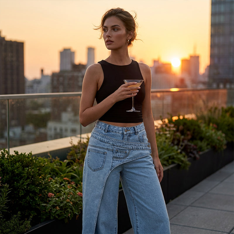 👖 50% RABATT! ⌛ Damen asymmetrische Weitbein-Jeans – Moderne Passform, bequem & vielseitig – Ideal für Alltag & trendige Looks ✨