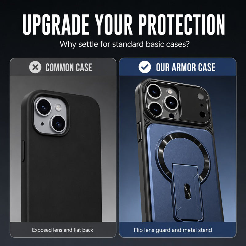 ✨ Eine Hülle, drei Upgrades – Magnetverschluss, aufklappbare Objektivabdeckung und platzsparender Ständer. Passend für iPhone 13–17. Versand aus Großbritannien