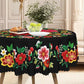 Mexikanische Tischdecke mit Blumenmuster und Wellenrand